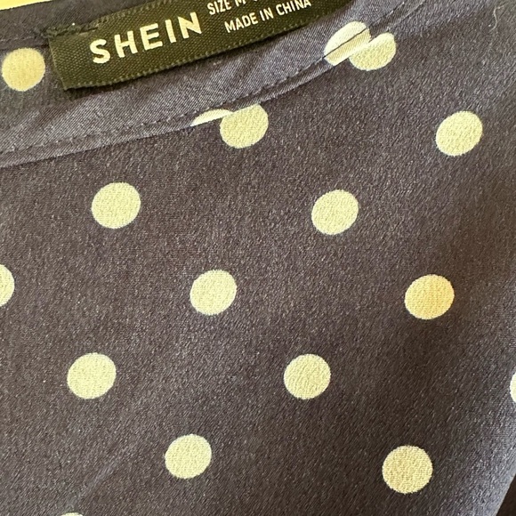 SHEIN Navy/White Polka Dot Wide Leg Elastic Waist & Belt Career Pantsuit Sz M - Picture 2 of 9